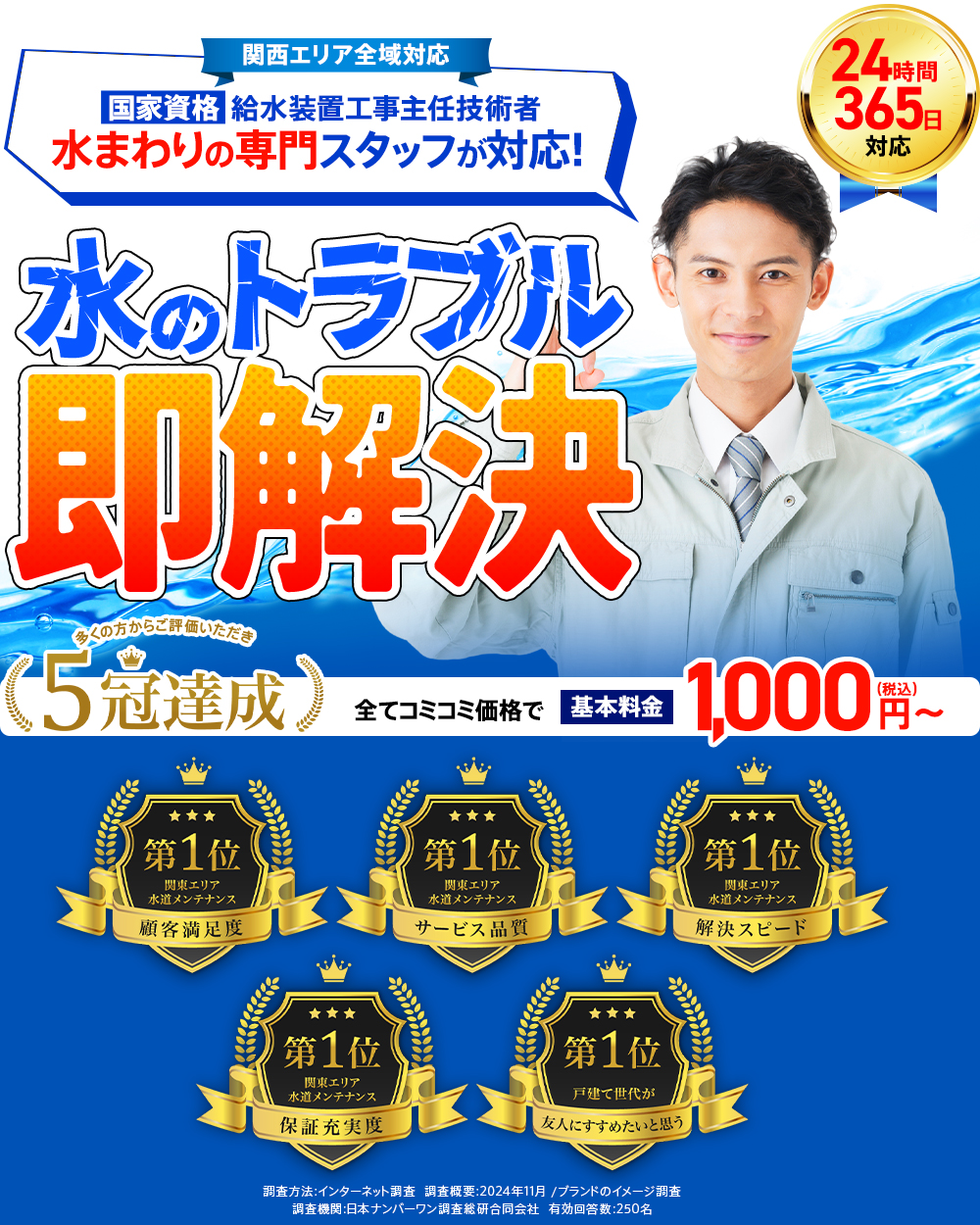 地域密着 大阪・関西エリア全域対応 水道修繕センター　トイレ キッチン お風呂 水道の水漏れ・つまり解決 昼得キャンペーン実施中！午後が断然お得！50％OFF！